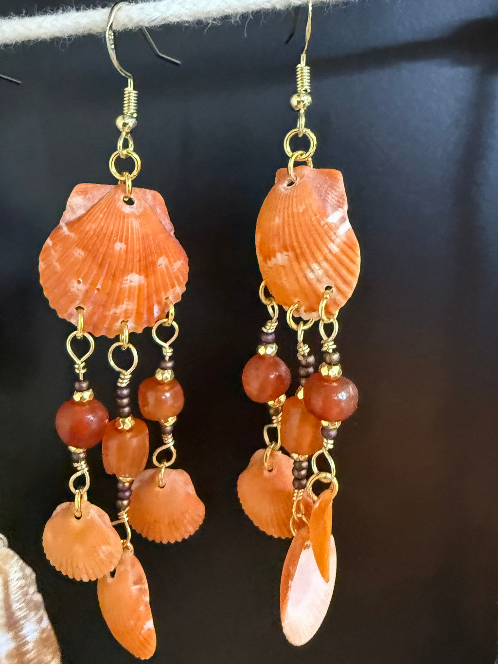 Orange Scallops chandelier earrings