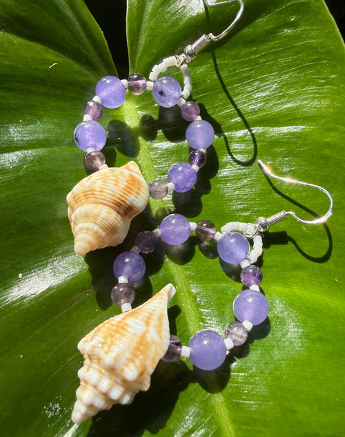 Florida Fighting conch earrings with amethyst and dyed jade beads