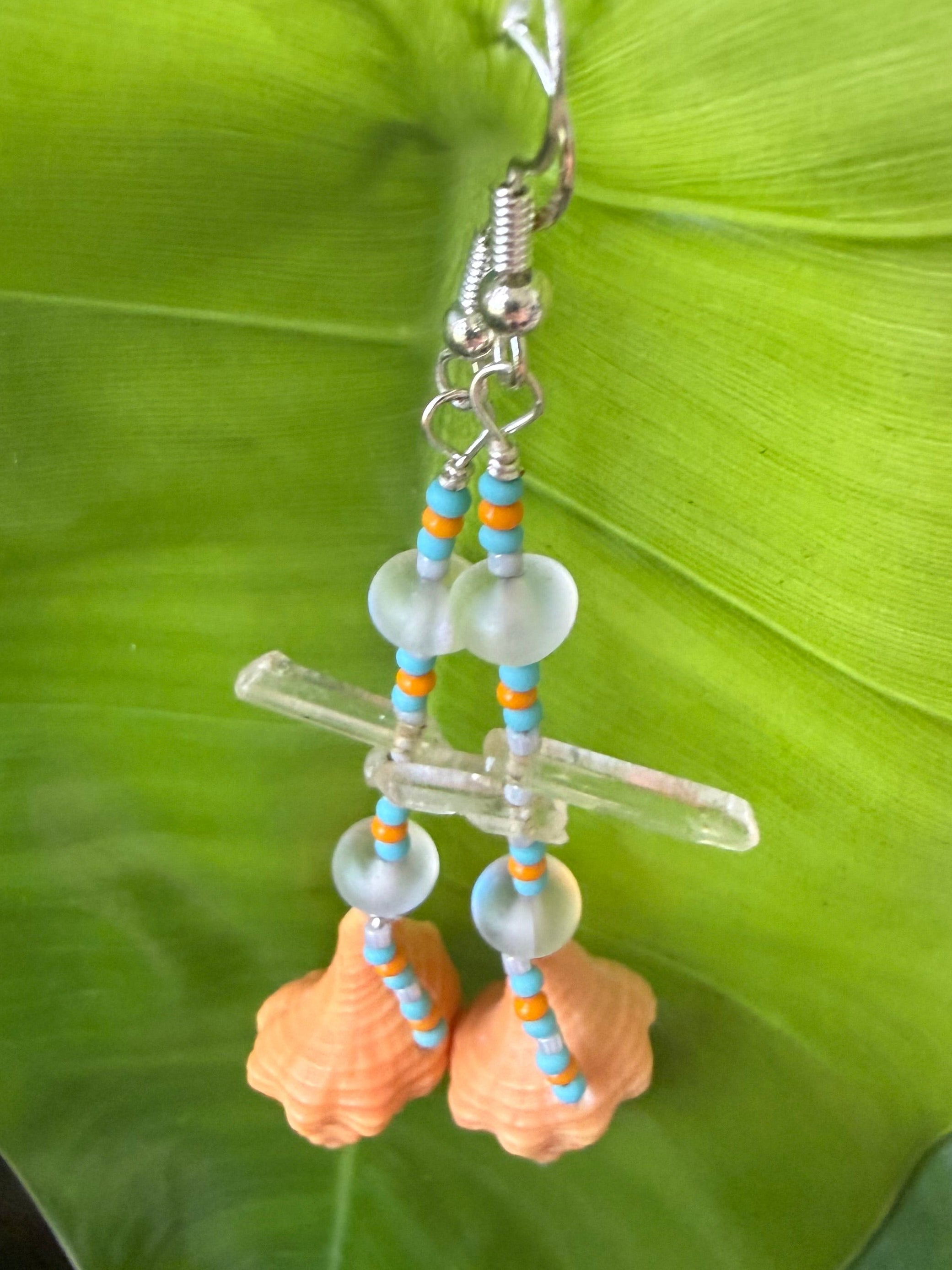 Orange Horse Conch Crystal shard earrings