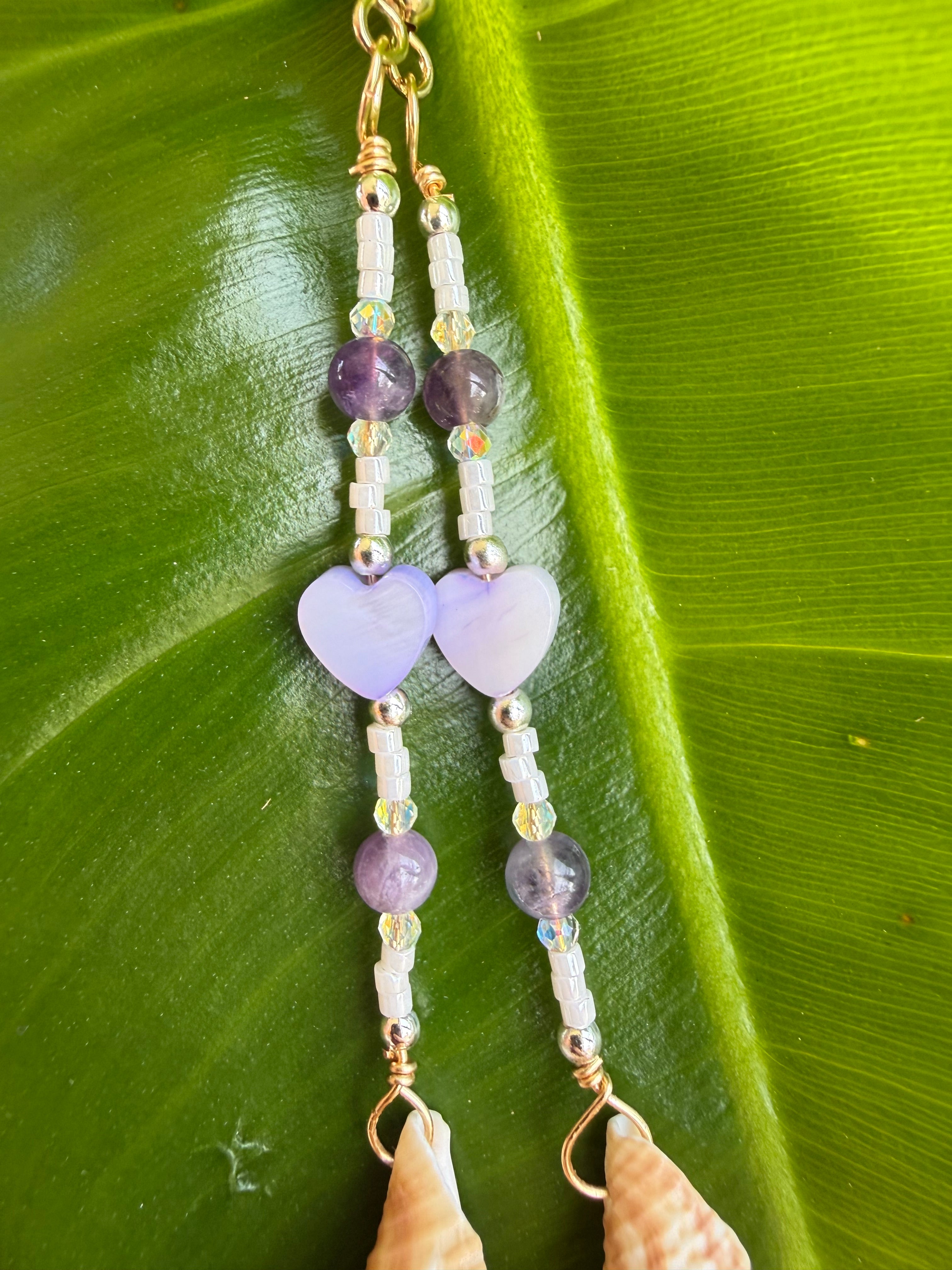 Florida Fighting conch Purple Hearts & amethyst earrings