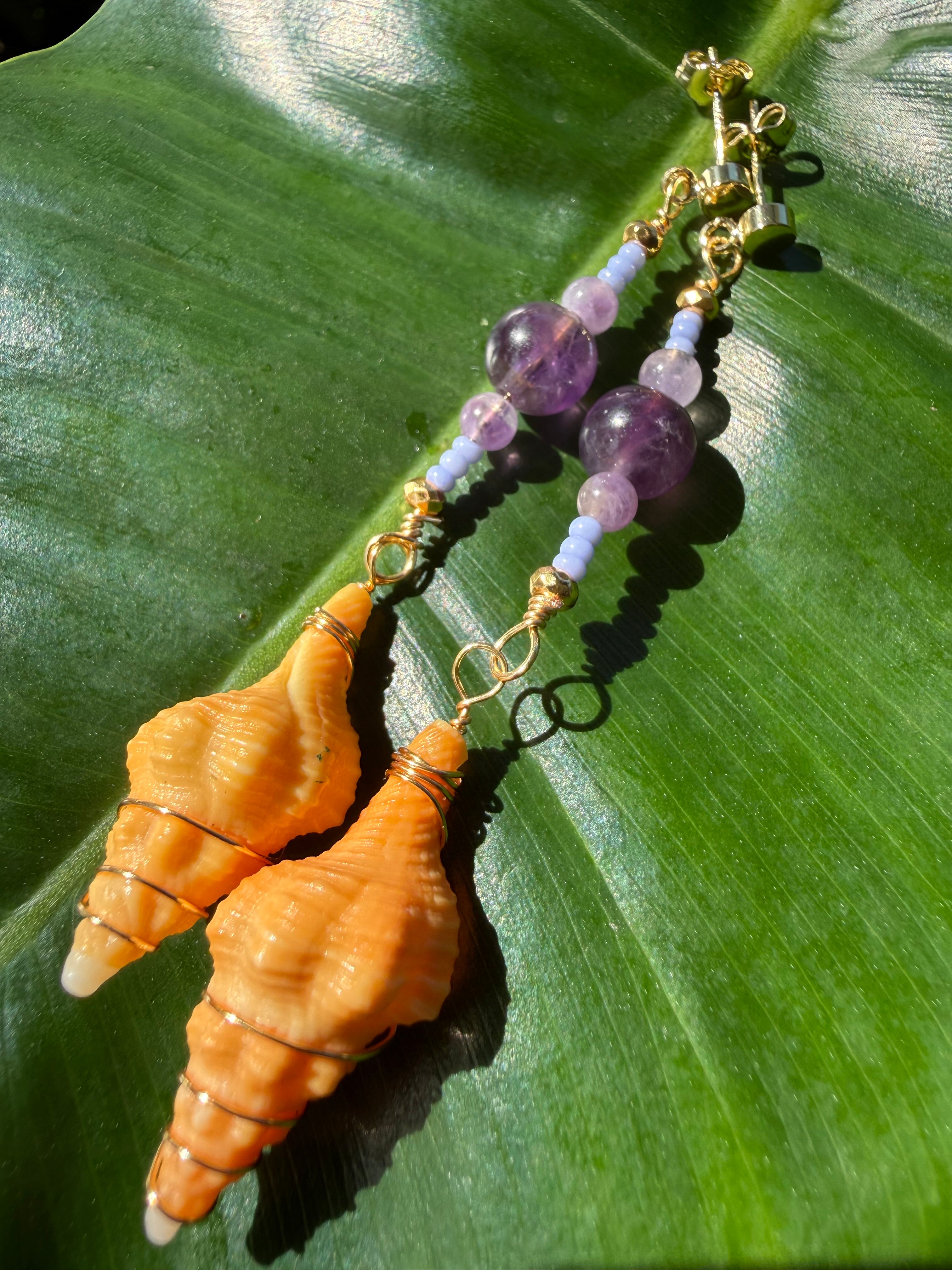 Wire wrapped horse conch & amethyst