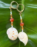 Gaudy Nautica shells, gold wire wrap earrings