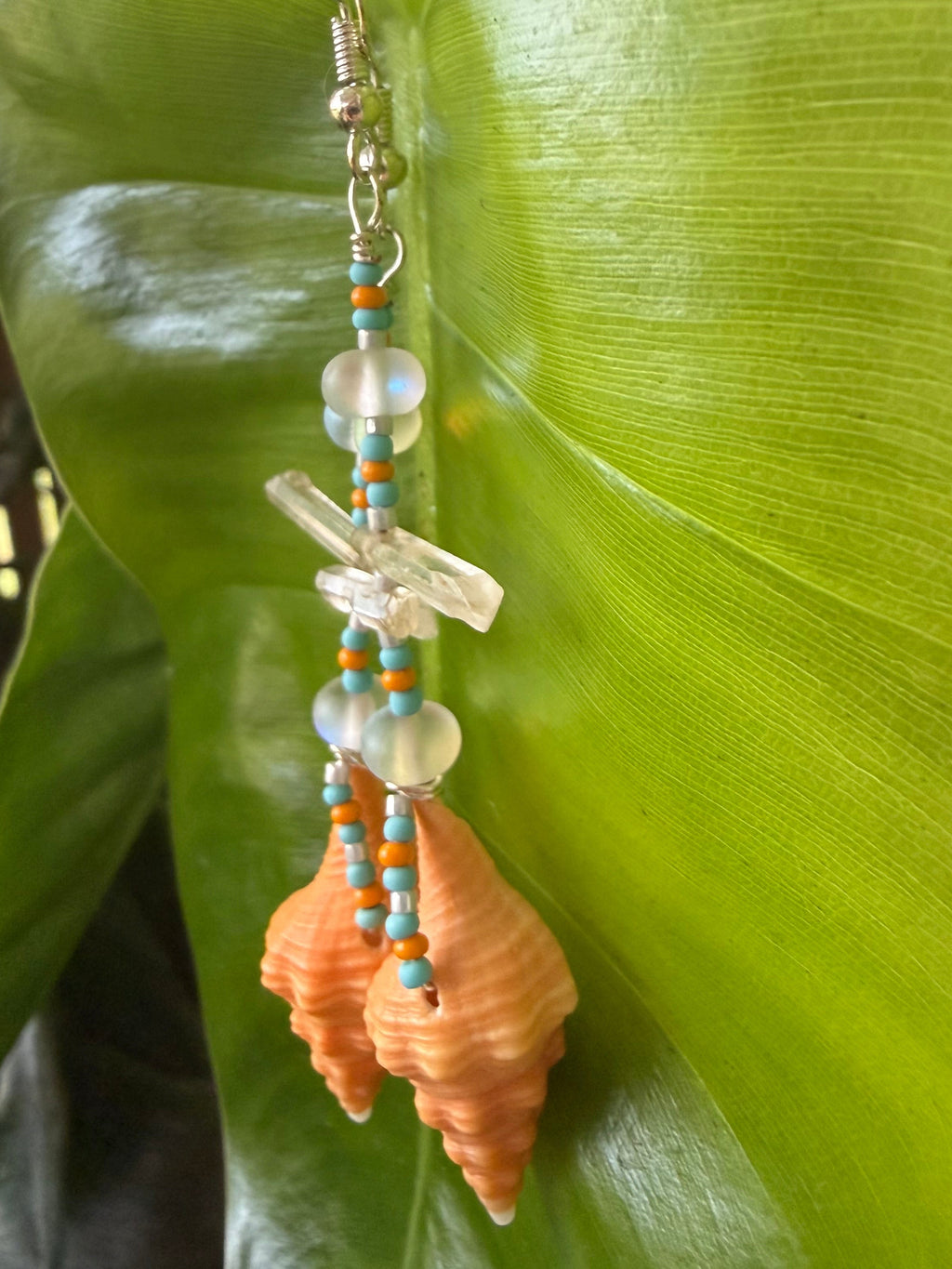 Orange Horse Conch Crystal shard earrings
