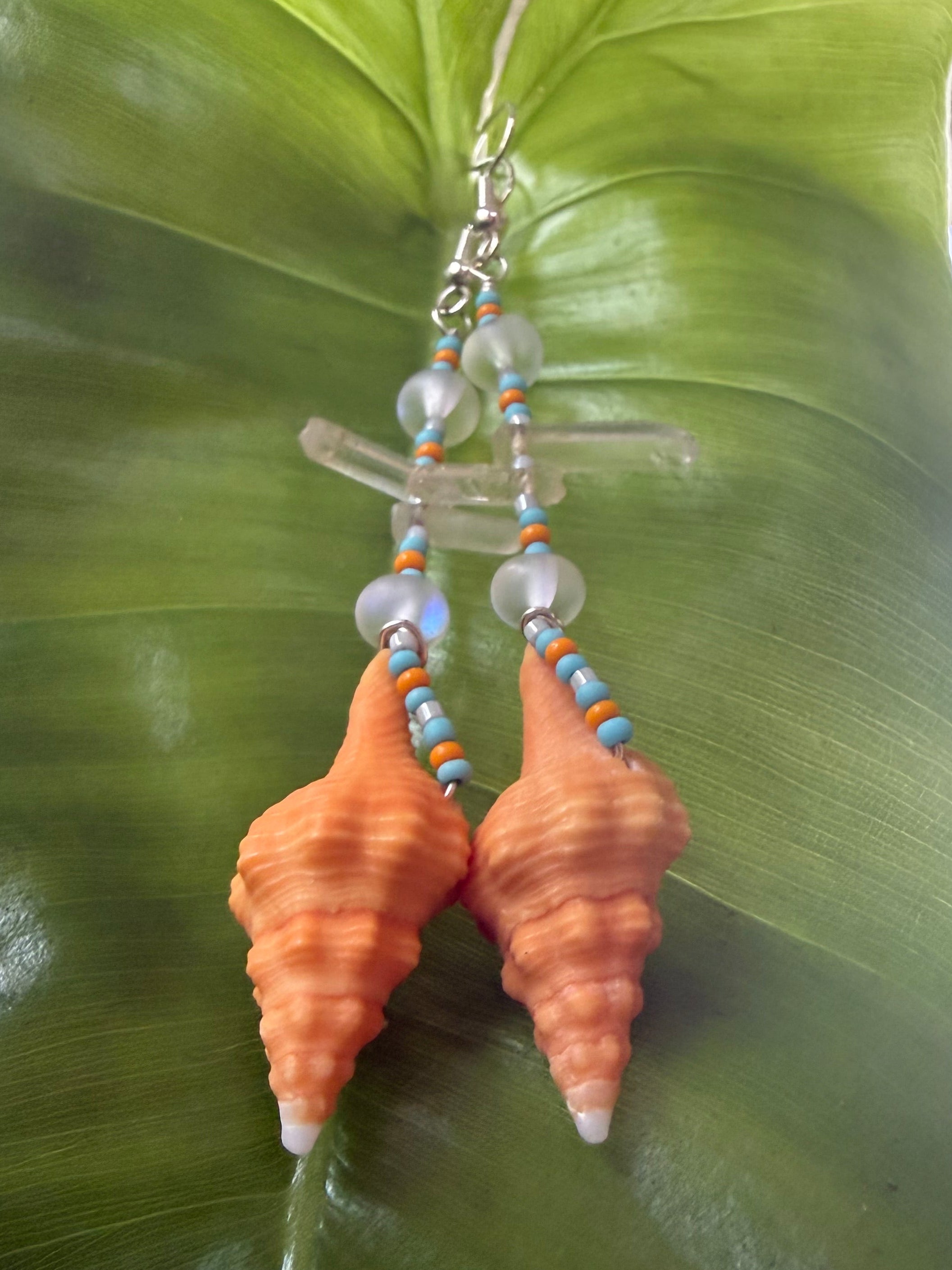 Orange Horse Conch Crystal shard earrings