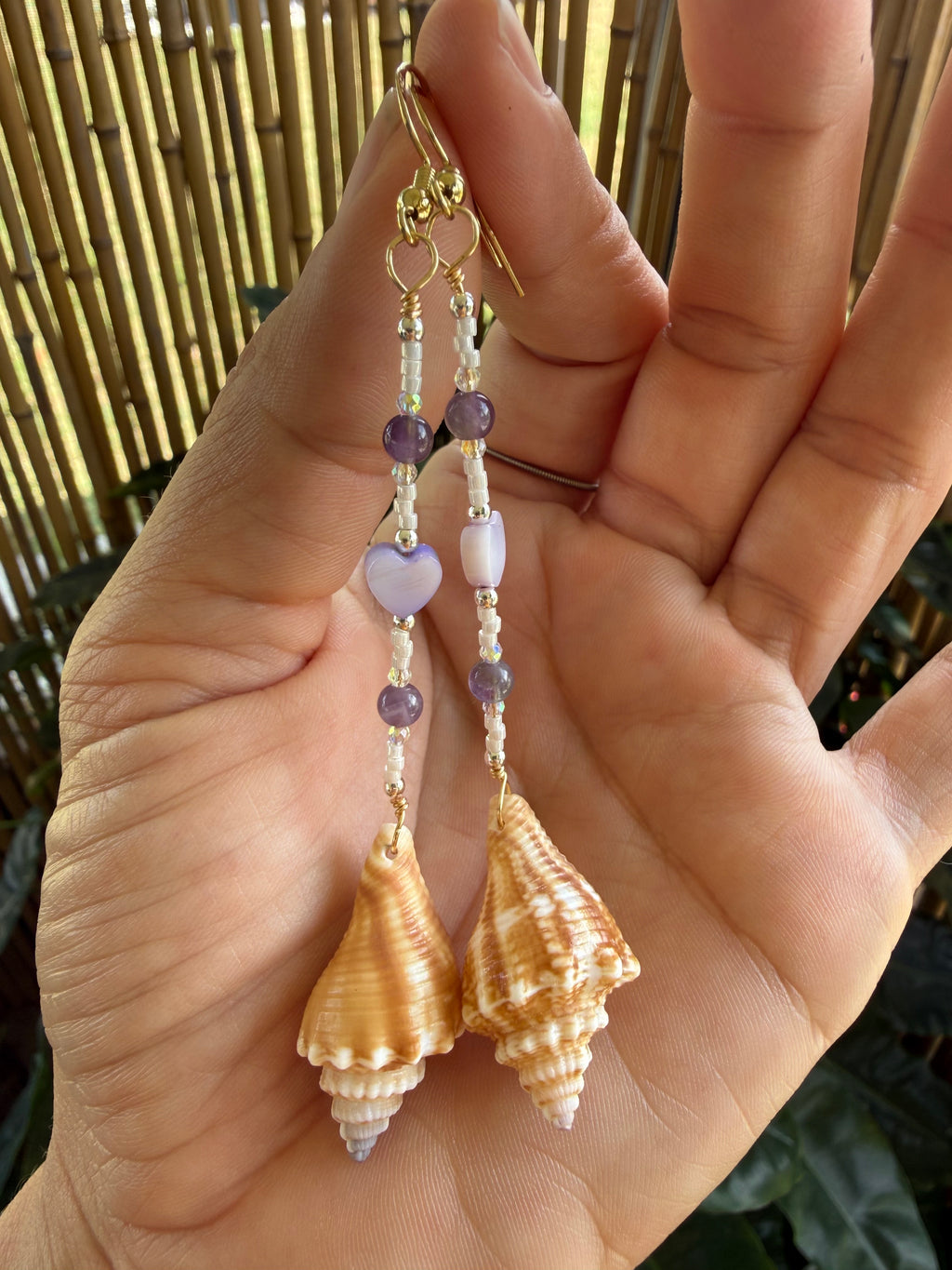Florida Fighting conch Purple Hearts & amethyst earrings