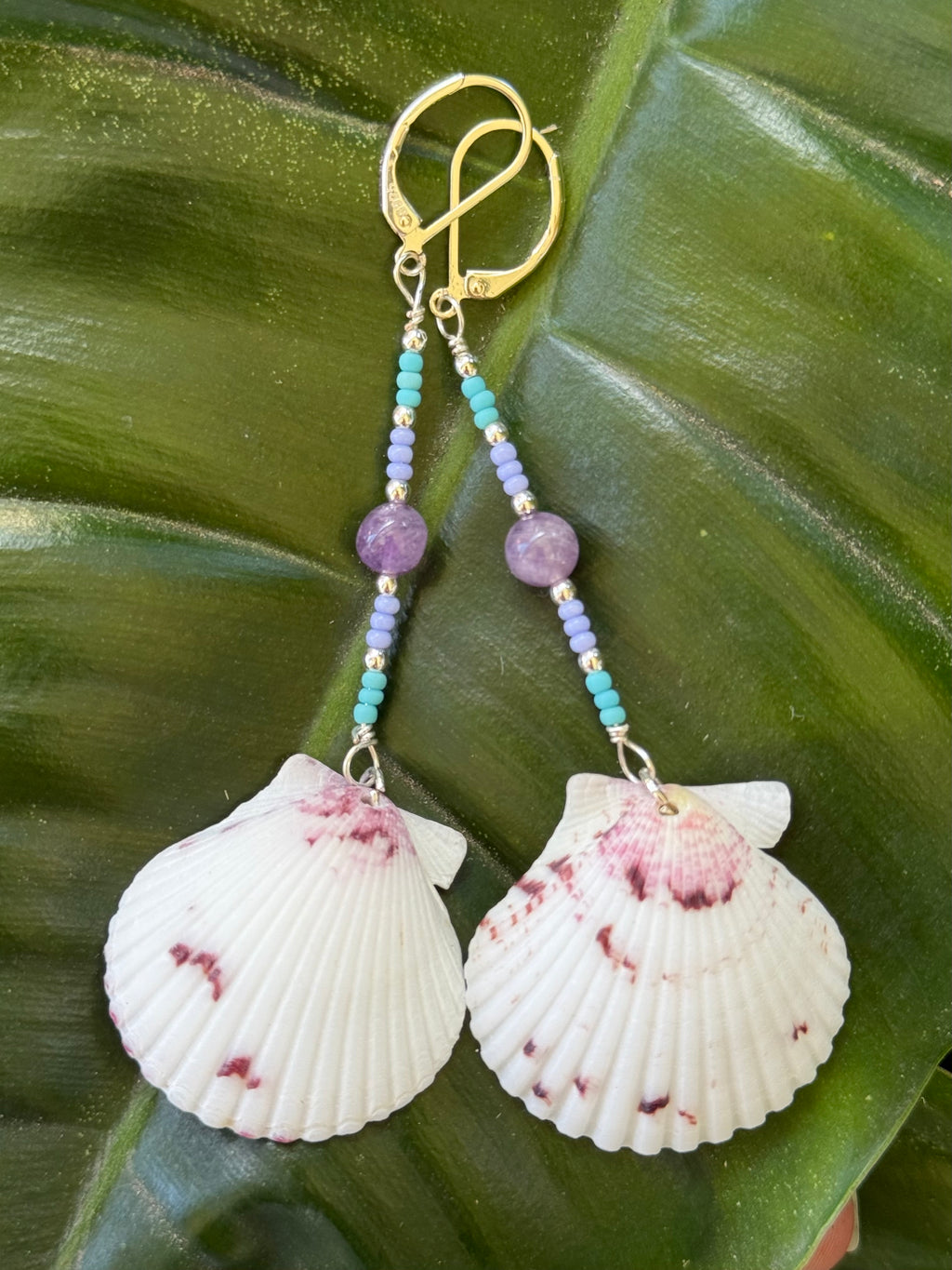 White & Purple scallop earrings