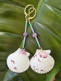 White & Purple scallop earrings
