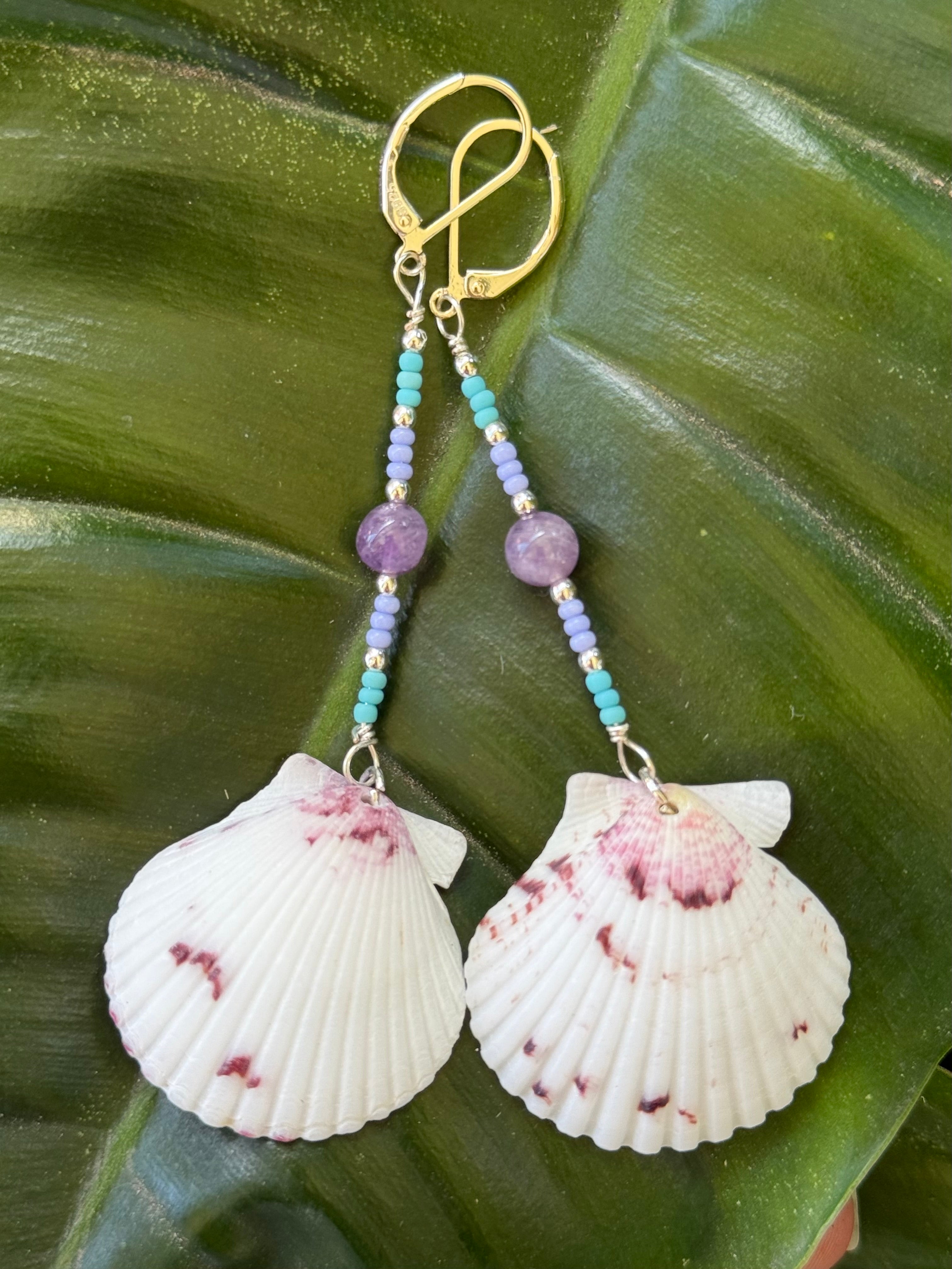 White & Purple scallop earrings