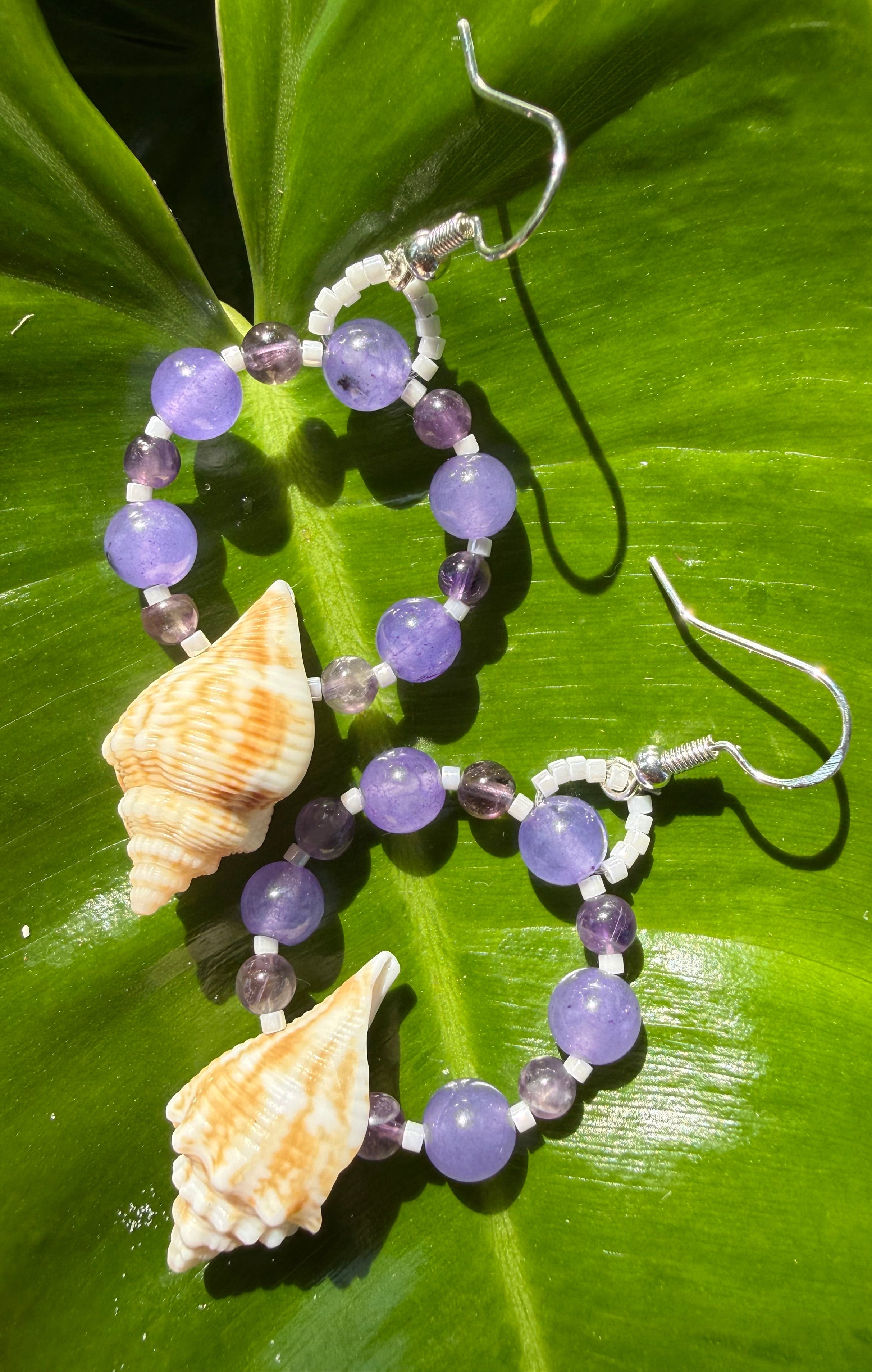 Florida Fighting conch earrings with amethyst and dyed jade beads