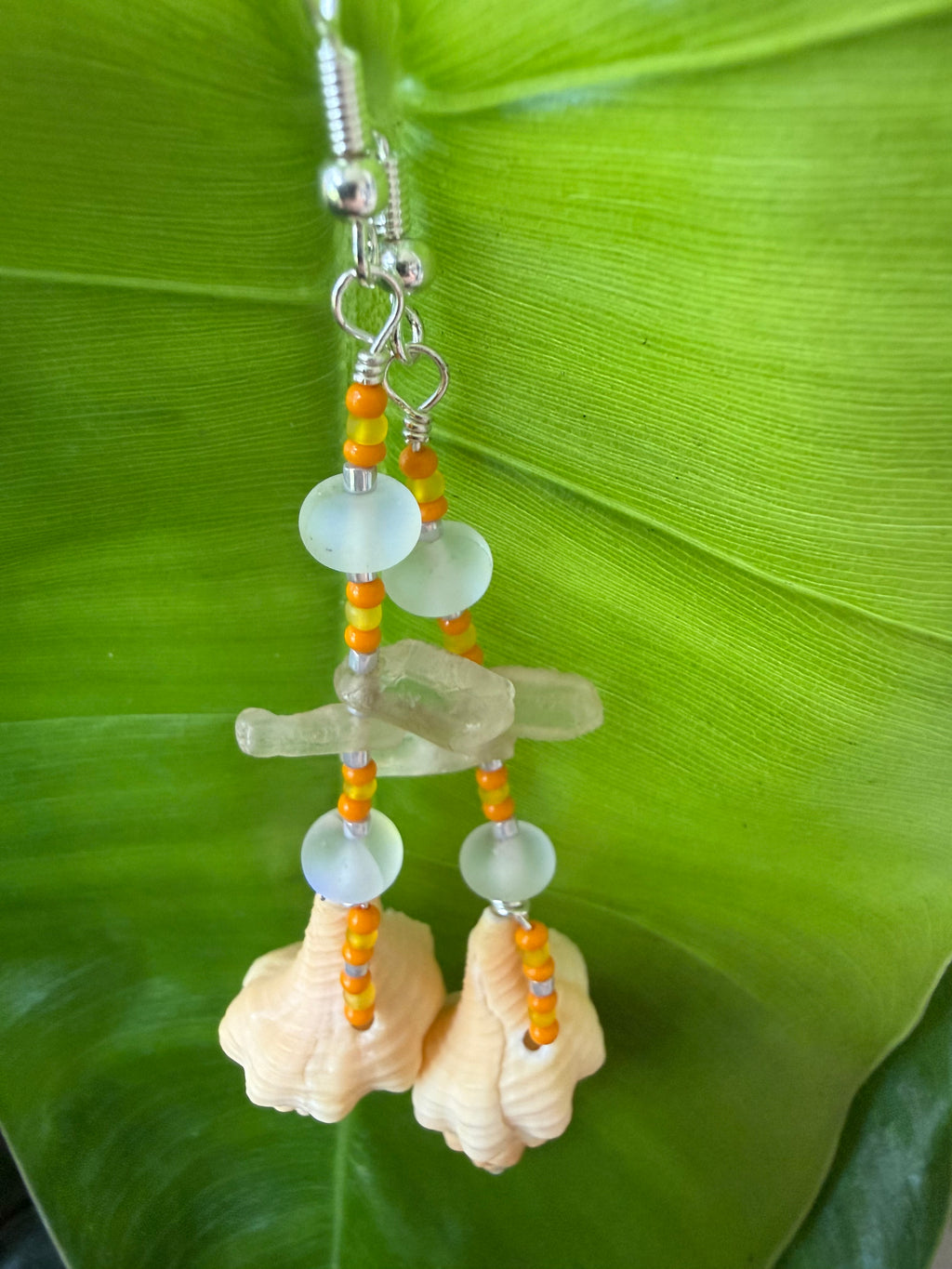 Light yellow Horse conch / crystal earrings