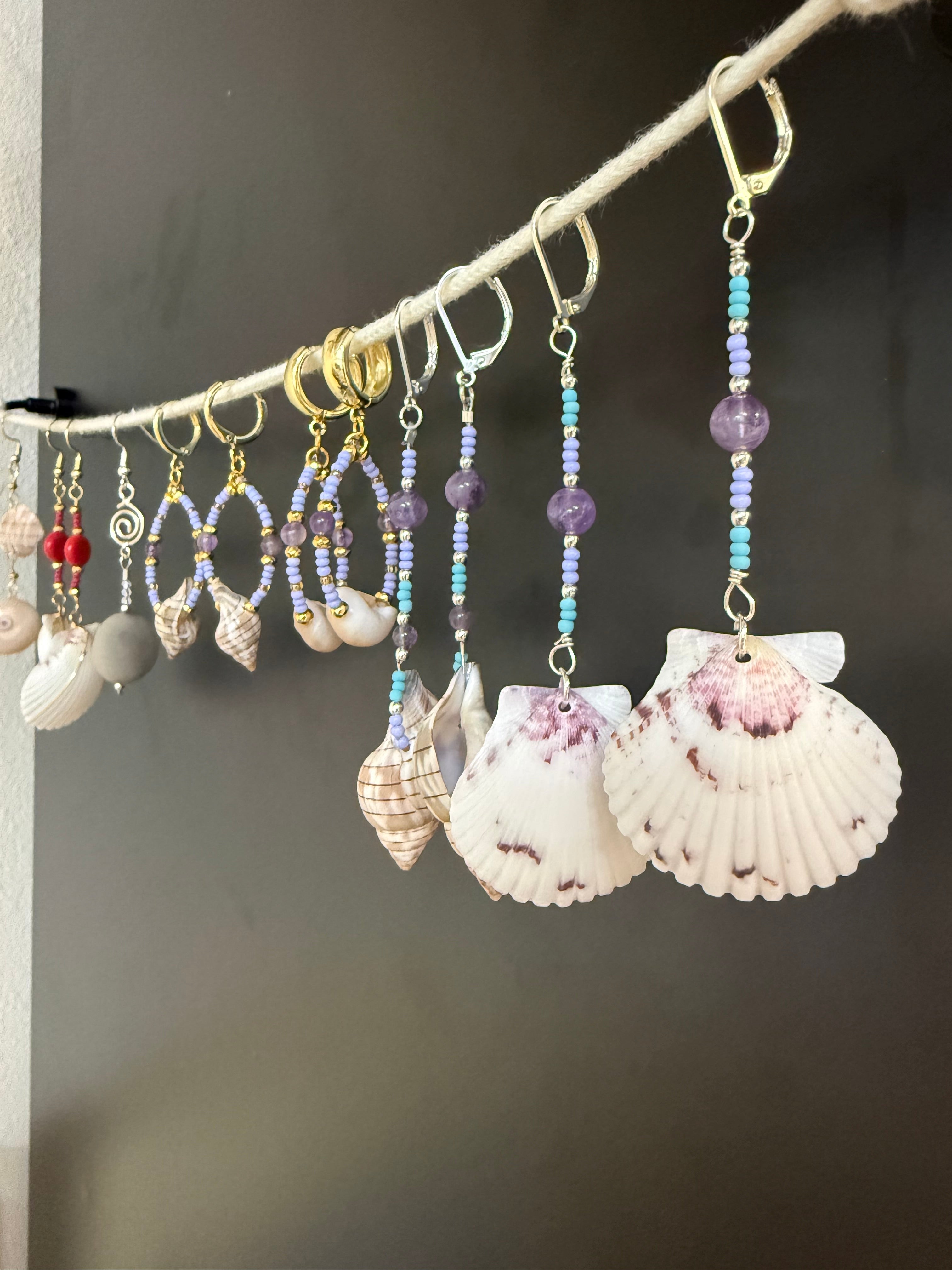 White & Purple scallop earrings