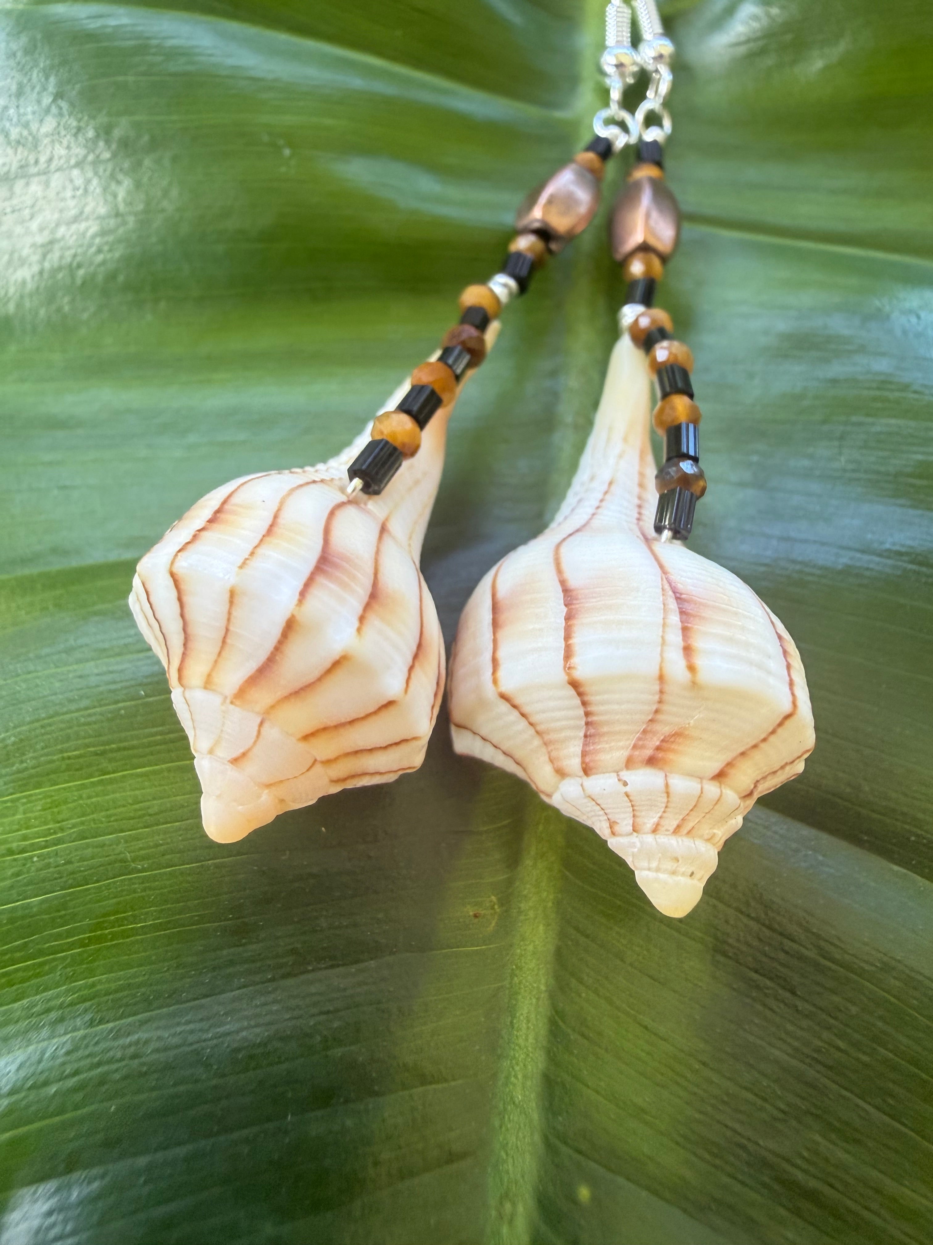 Tigers eye and bronze bead lightning whelk