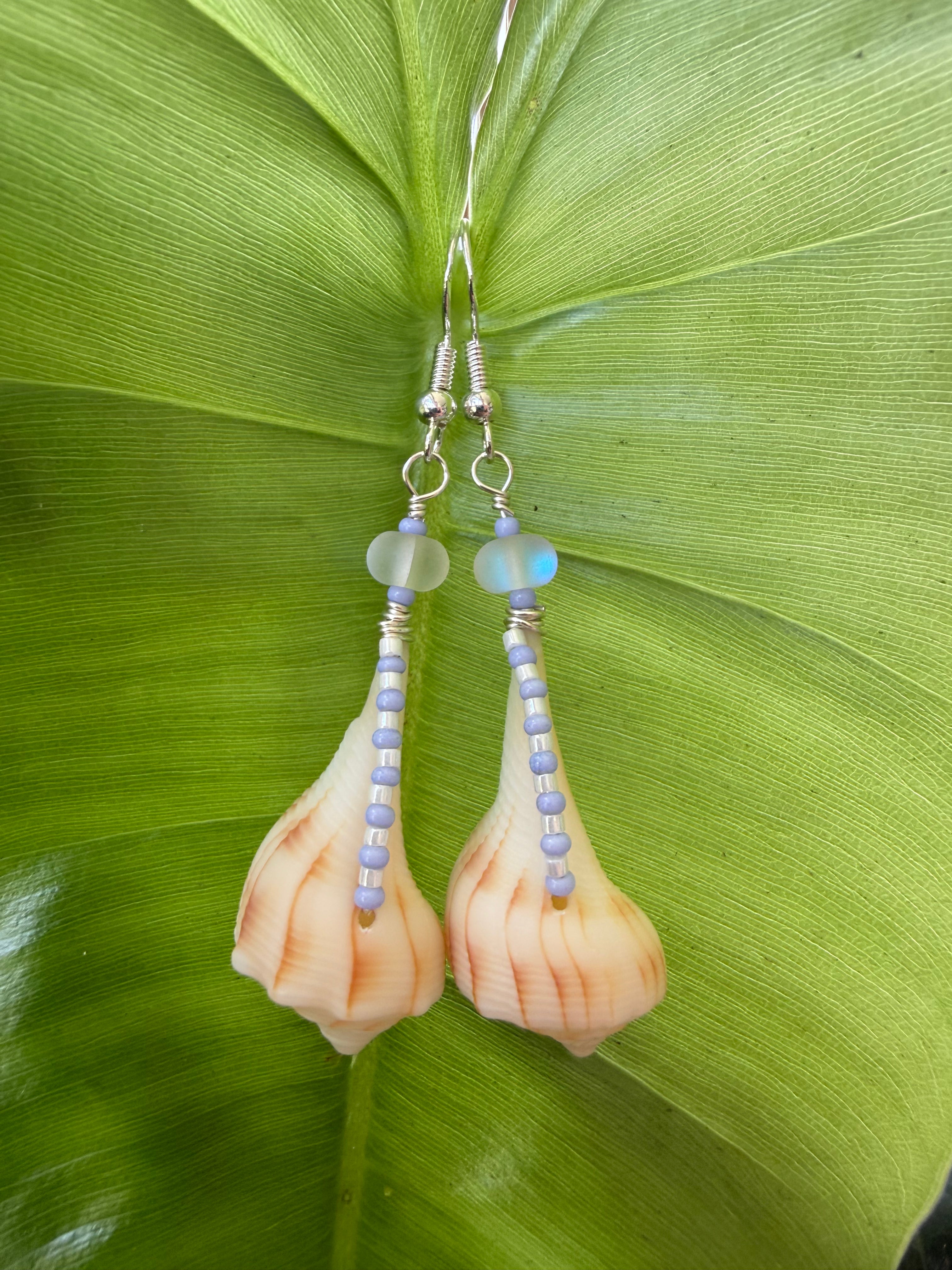 Mini Lighting Whelk wire wrapped dangle earrings light purple