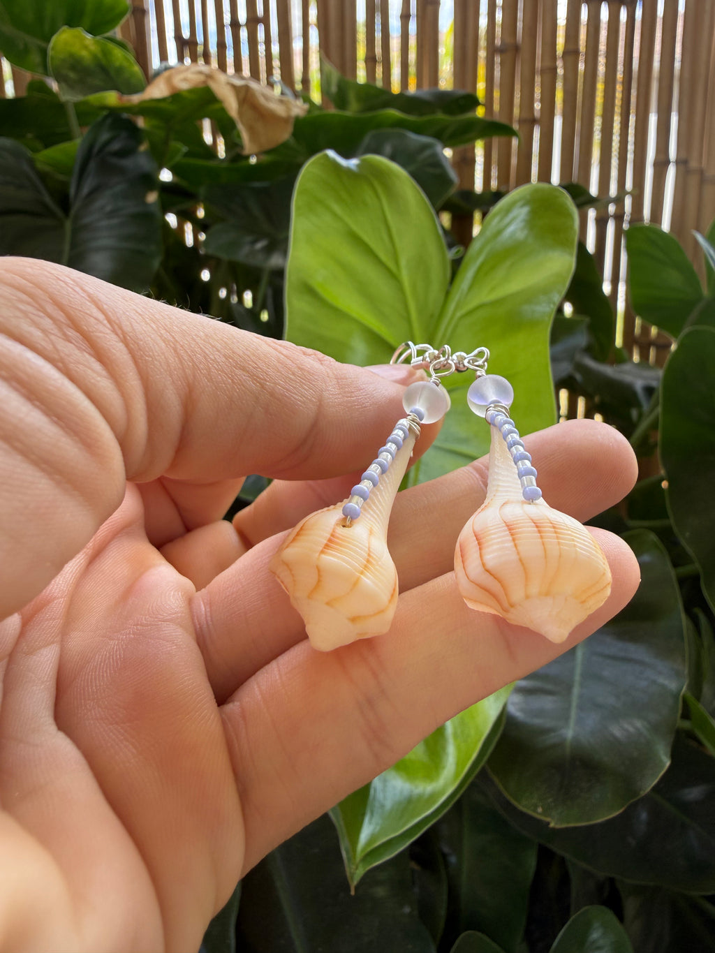 Mini Lighting Whelk wire wrapped dangle earrings light purple