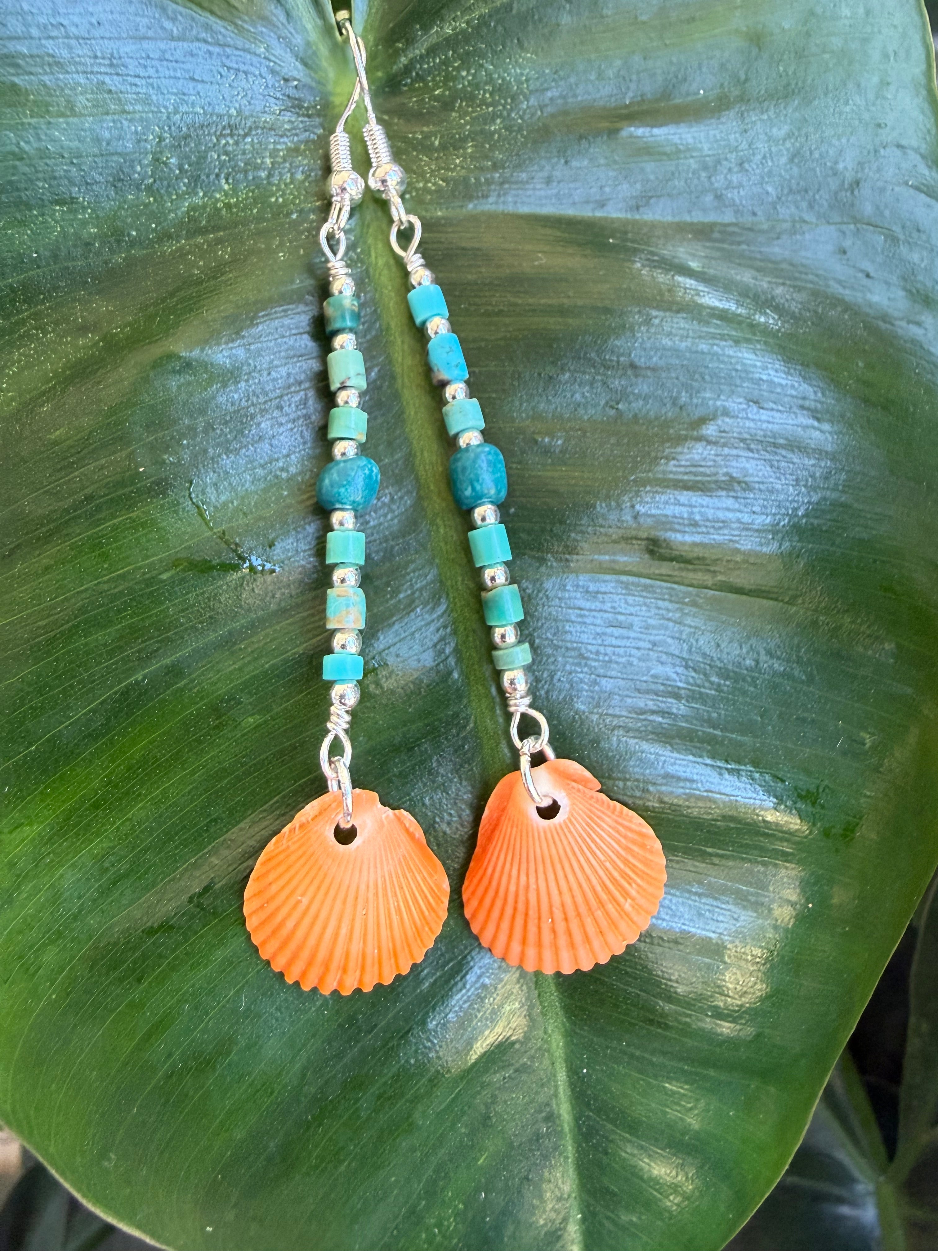 Orange Rough scallop pendant and earring set.