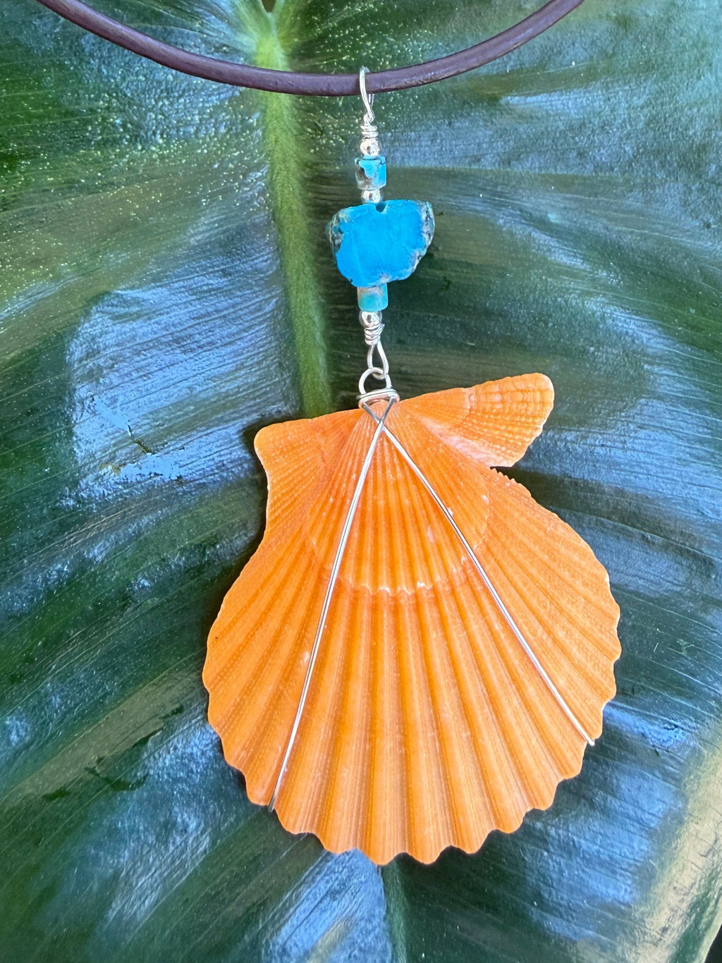 Orange Rough scallop pendant and earring set.
