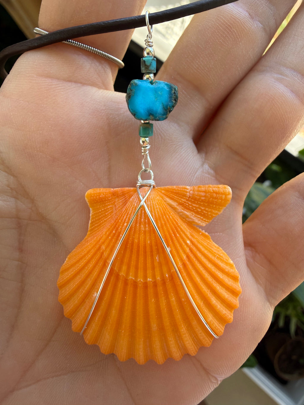 Orange Rough scallop pendant and earring set.