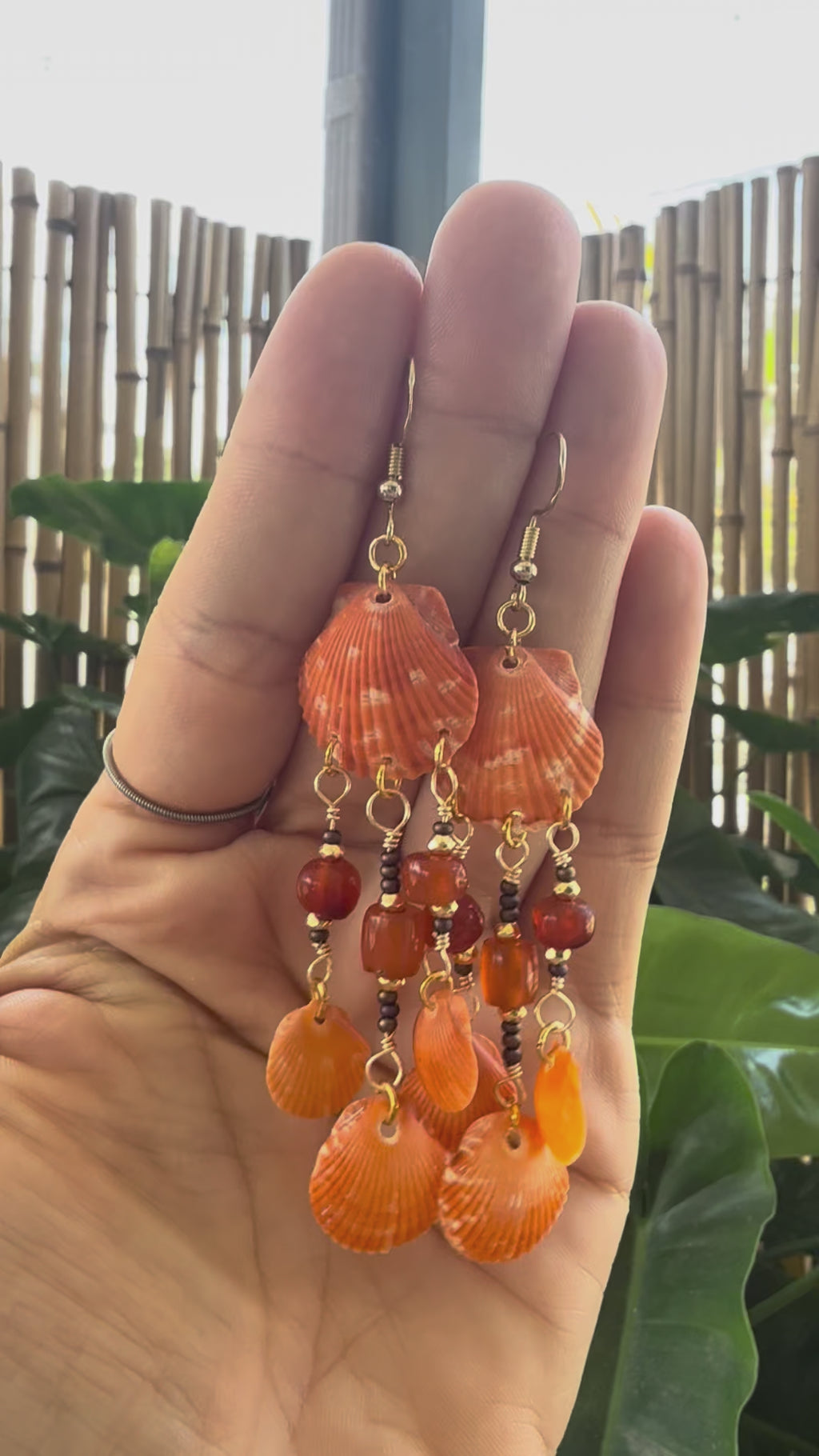 Orange Scallops chandelier earrings