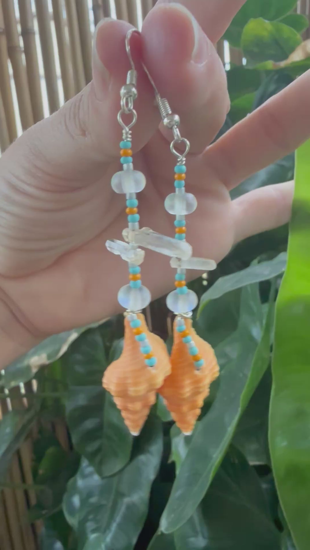 Orange Horse Conch Crystal shard earrings