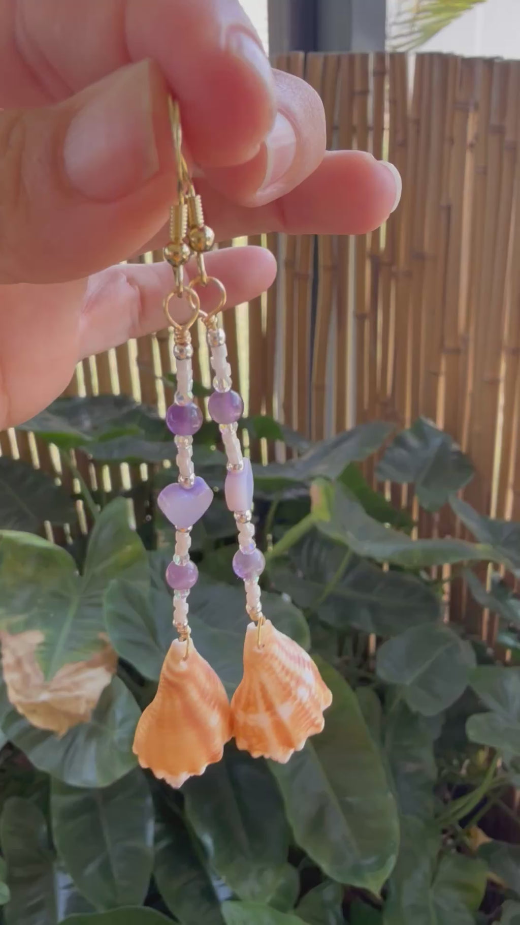 Florida Fighting conch Purple Hearts & amethyst earrings